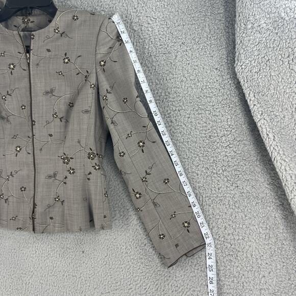 Escada Suit Womens 34 / M Gray Pure New Wool Floral Embroidered Jacket Pants Set - Picture 4 of 16